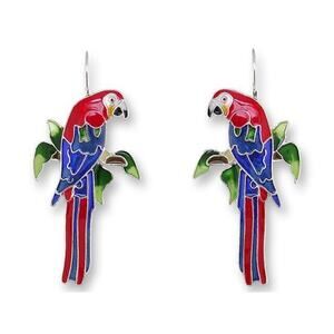 Zarah Greenwing Macaw Dangle Earrings Sterling Silver Plated Parrot Bird